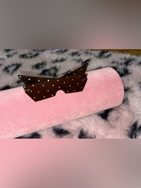 Rhinestone Shield Sunglasses - Black with Clear Crystals